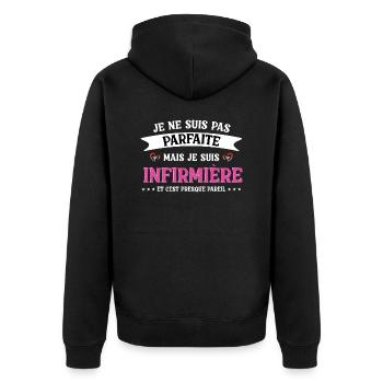 Nicht perfekt, aber Krankenschwester - Unisex Premium Bio Zip Hoodie - Schwarz - Hinten - Nico (187cm)