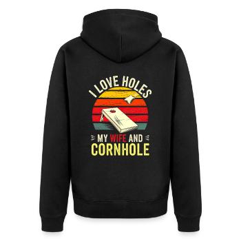 Humor Mann Ehemann Cornhole Spieler - Unisex Premium Bio Zip Hoodie - Schwarz - Hinten - Nico (187cm)