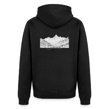 Servus, Bayrischer Gruß vor Bergpanorama - Unisex Premium Bio Zip Hoodie - Schwarz - Hinten - Nico (187cm)