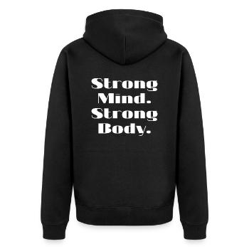 Strong Mind. Strong Body. - Unisex Premium Bio Zip Hoodie - Schwarz - Hinten - Nico (187cm)