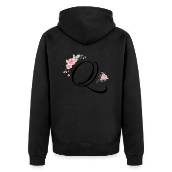 Buchstabe q Blumen - Unisex Premium Bio Zip Hoodie - Schwarz - Hinten - Nico (187cm)