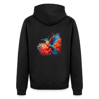 Eisvogel,Kolibri, Hibiskus,Blumen,bunt - Unisex Premium Bio Zip Hoodie - Schwarz - Hinten - Nico (187cm)