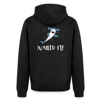 Nailed It Hammerhead Shark Pun Gift - Unisex Premium Organic Zip Hoodie - black - Back - Nico (187cm)
