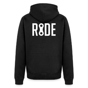 RIDE Fahrrad Kettenglied - Unisex Premium Bio Zip Hoodie - Schwarz - Hinten - Nico (187cm)