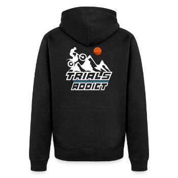 trials addict - Unisex Premium Bio Zip Hoodie - Schwarz - Hinten - Nico (187cm)