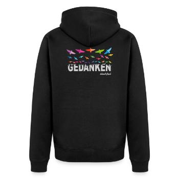 Gedanken sind frei (Birds-Edition) - Unisex Premium Bio Zip Hoodie - Schwarz - Hinten - Nico (187cm)