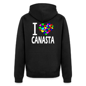 Canasta Kartenspiel Kartenspieler Geschenk idee - Unisex Premium Bio Zip Hoodie - Schwarz - Hinten - Nico (187cm)