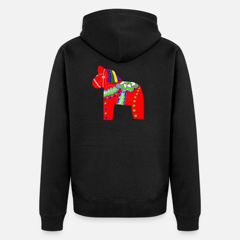 Dalapferd oder Dalahäst - Unisex Premium Bio Zip Hoodie - Schwarz