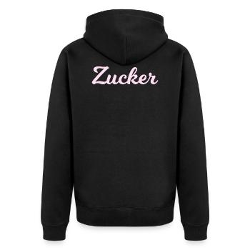 Zucker rosa - Unisex Premium Bio Zip Hoodie - Schwarz - Hinten - Nico (187cm)