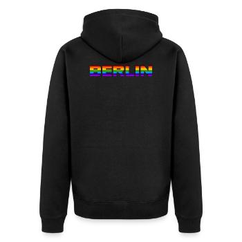 Berlin - Unisex Premium Bio Zip Hoodie - Schwarz - Hinten - Nico (187cm)