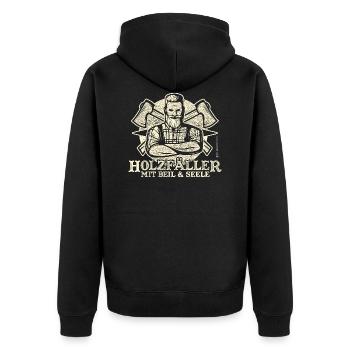 Holzfäller Mit Beil und Seele - Unisex Premium Bio Zip Hoodie - Schwarz - Hinten - Nico (187cm)