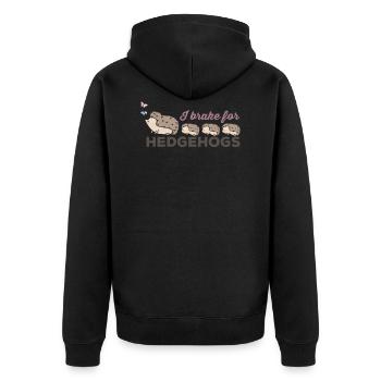 I brake for hedgehogs, for hedgehog lovers - Unisex Premium Organic Zip Hoodie - black - Back - Nico (187cm)
