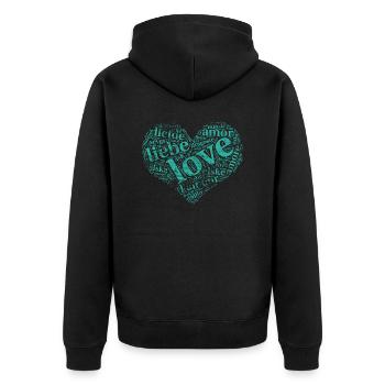 Mintgrünes Herz - "Liebe" in vielen Sprachen - Unisex Premium Bio Zip Hoodie - Schwarz - Hinten - Nico (187cm)