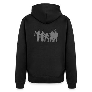 Jugger Schattenspieler grau - Unisex Premium Bio Zip Hoodie - Schwarz - Hinten - Nico (187cm)