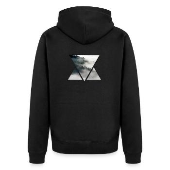 Dreieck Nebel und Wald - Unisex Premium Bio Zip Hoodie - Schwarz - Hinten - Nico (187cm)
