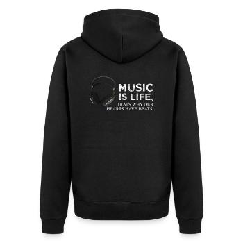 Kopfhöhrer Herzschlag Music is Life - Unisex Premium Bio Zip Hoodie - Schwarz - Hinten - Nico (187cm)