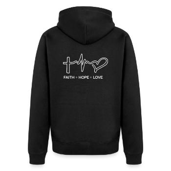 Glaube Liebe Hoffnung Hope Faith Love Spruch Jesus - Unisex Premium Bio Zip Hoodie - Schwarz - Hinten - Nico (187cm)