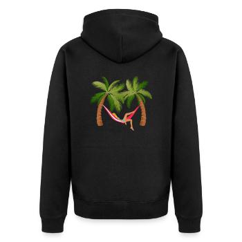 Mädchen Hängematte Urlaub Palme schlafen schlafen siesta hu - Unisex Premium Bio Zip Hoodie - Schwarz - Hinten - Nico (187cm)
