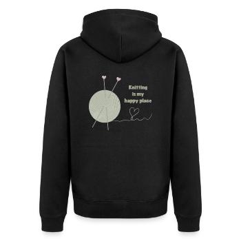 Stricken ist mein glücklicher Ort - Unisex Premium Bio Zip Hoodie - Schwarz - Hinten - Nico (187cm)