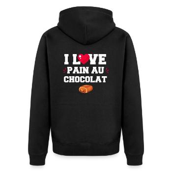 I Love pain au chocolat. cadeau humour - Veste à capuche bio Premium Unisexe - noir - Dos - Nico (187cm)