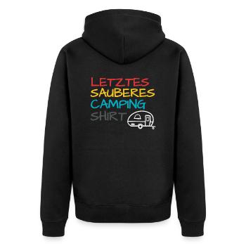 Lustiger Camper Camping Spruch - Unisex Premium Bio Zip Hoodie - Schwarz - Hinten - Nico (187cm)