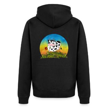 Cow - Unisex Premium Organic Zip Hoodie - black - Back - Nico (187cm)