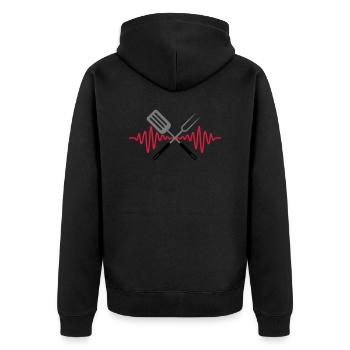 Puls Grillgabel Barbecue Frequenz - Unisex Premium Bio Zip Hoodie - Schwarz - Hinten - Nico (187cm)