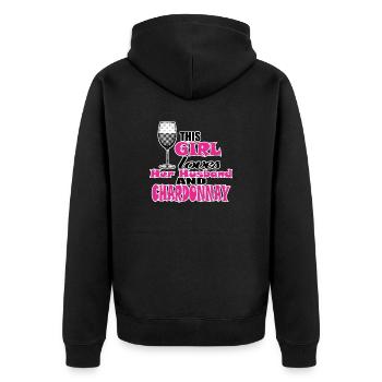 this girl loves her husband and chardonnay - Unisex Premium Organic Zip Hoodie - black - Back - Nico (187cm)