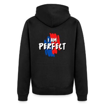ICH BIN PERFEKT! - Unisex Premium Bio Zip Hoodie - Schwarz - Hinten - Nico (187cm)