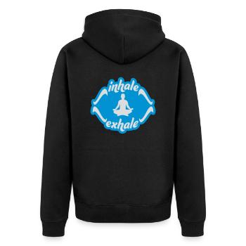 inhale exhale yoga Zitat - Unisex Premium Bio Zip Hoodie - Schwarz - Hinten - Nico (187cm)