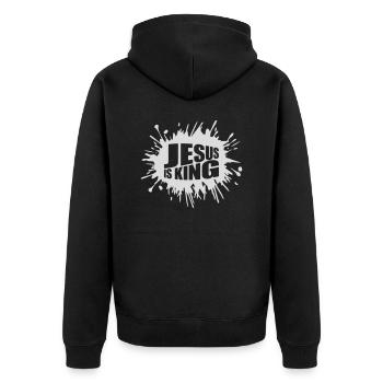 jesus is king Zitat - Unisex Premium Bio Zip Hoodie - Schwarz - Hinten - Nico (187cm)