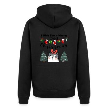 I wish You a Merry weird Christmas (Cat) - Unisex Premium Bio Zip Hoodie - Schwarz - Hinten - Nico (187cm)