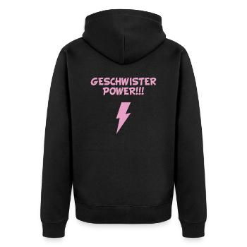 Geschwister Power Blitz Nerdy Superkraft Familie - Unisex Premium Bio Zip Hoodie - Schwarz - Hinten - Nico (187cm)