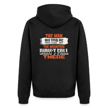 DER MANN AUF DEM BERG IST DORT NICHT GEFALLEN - Unisex Premium Bio Zip Hoodie - Schwarz - Hinten - Nico (187cm)