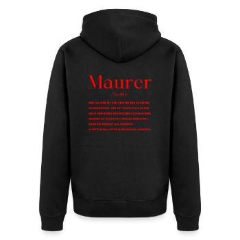 Maurer Definition - Unisex Premium Bio Zip Hoodie - Schwarz - Hinten - Nico (187cm)