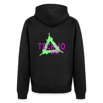 Techno-Baby - Unisex Premium Bio Zip Hoodie - Schwarz - Hinten - Nico (187cm)