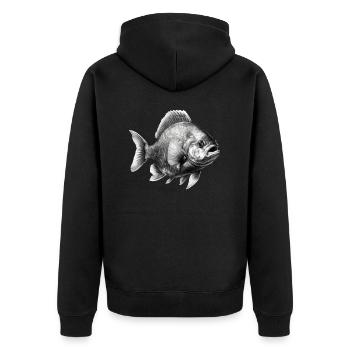 Le piranha au crayon n°2 - Veste à capuche bio Premium Unisexe - noir - Dos - Nico (187cm)