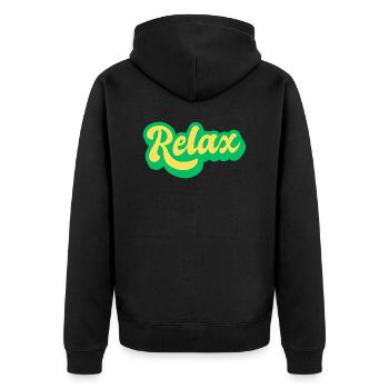 relax - Unisex Premium Bio Zip Hoodie - Schwarz - Hinten - Nico (187cm)