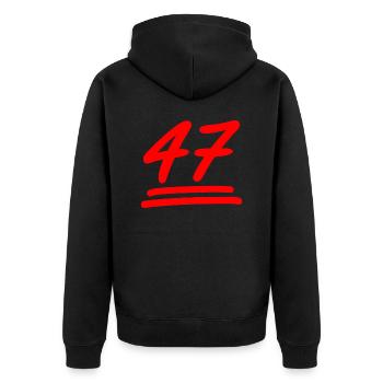 47 - Geburtstag - Nummer 47 in Rot - Unisex Premium Bio Zip Hoodie - Schwarz - Hinten - Nico (187cm)