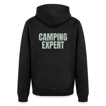Camping expert - Unisex Premium Organic Zip Hoodie - black - Back - Nico (187cm)