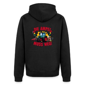 Traktor rammt Ampel Die Ampel muss weg! - Unisex Premium Bio Zip Hoodie - Schwarz - Hinten - Nico (187cm)