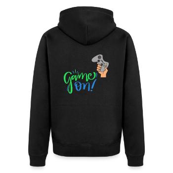 Game On - Ich bin ein Gamer! - Unisex Premium Bio Zip Hoodie - Schwarz - Hinten - Nico (187cm)