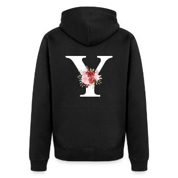 Red Floral Y Letter - Unisex Premium Organic Zip Hoodie - black - Back - Nico (187cm)