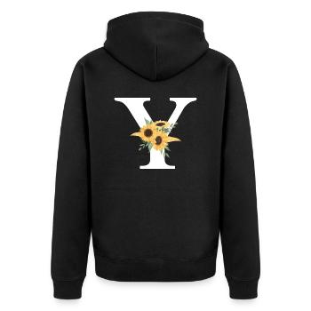 Sonnenblume Blumen y Brief - Unisex Premium Bio Zip Hoodie - Schwarz - Hinten - Nico (187cm)