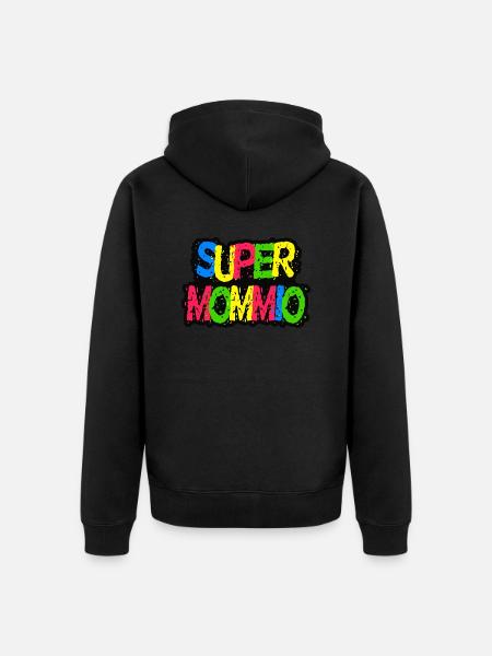 Super Mommio Śmieszna koszulka na Dzień Matki - Ekologiczna rozpinana bluza z kapturem Premium unisex - czarny