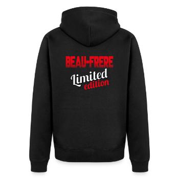 BEAU FRÈRE LIMITED EDITION - Unisex Premium Organic Zip Hoodie - black - Back - Nico (187cm)