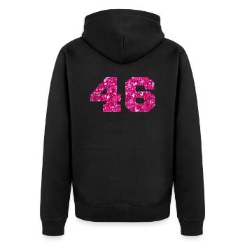 Numéro 46 paillettes rose - 46e anniversaire - Veste à capuche bio Premium Unisexe - noir - Dos - Nico (187cm)