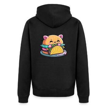 Burger Cat Taco - Niedlich, Skurril, Lustig, Essen - Unisex Premium Bio Zip Hoodie - Schwarz - Hinten - Nico (187cm)