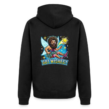 Got wishes? Lustiges Motiv mit Fee (Mann) & Spruch - Unisex Premium Bio Zip Hoodie - Schwarz - Hinten - Nico (187cm)