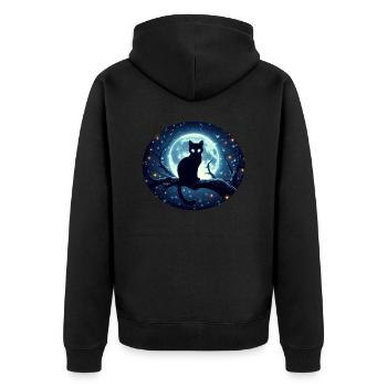 Chat assis sur une branche à la pleine lune - Veste à capuche bio Premium Unisexe - noir - Dos - Nico (187cm)